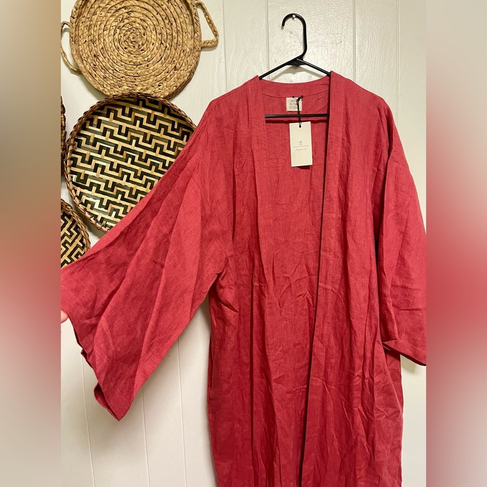 LONG KIMONO STYLE LINEN GOWN SIZE LARGE - Picture 2 of 7
